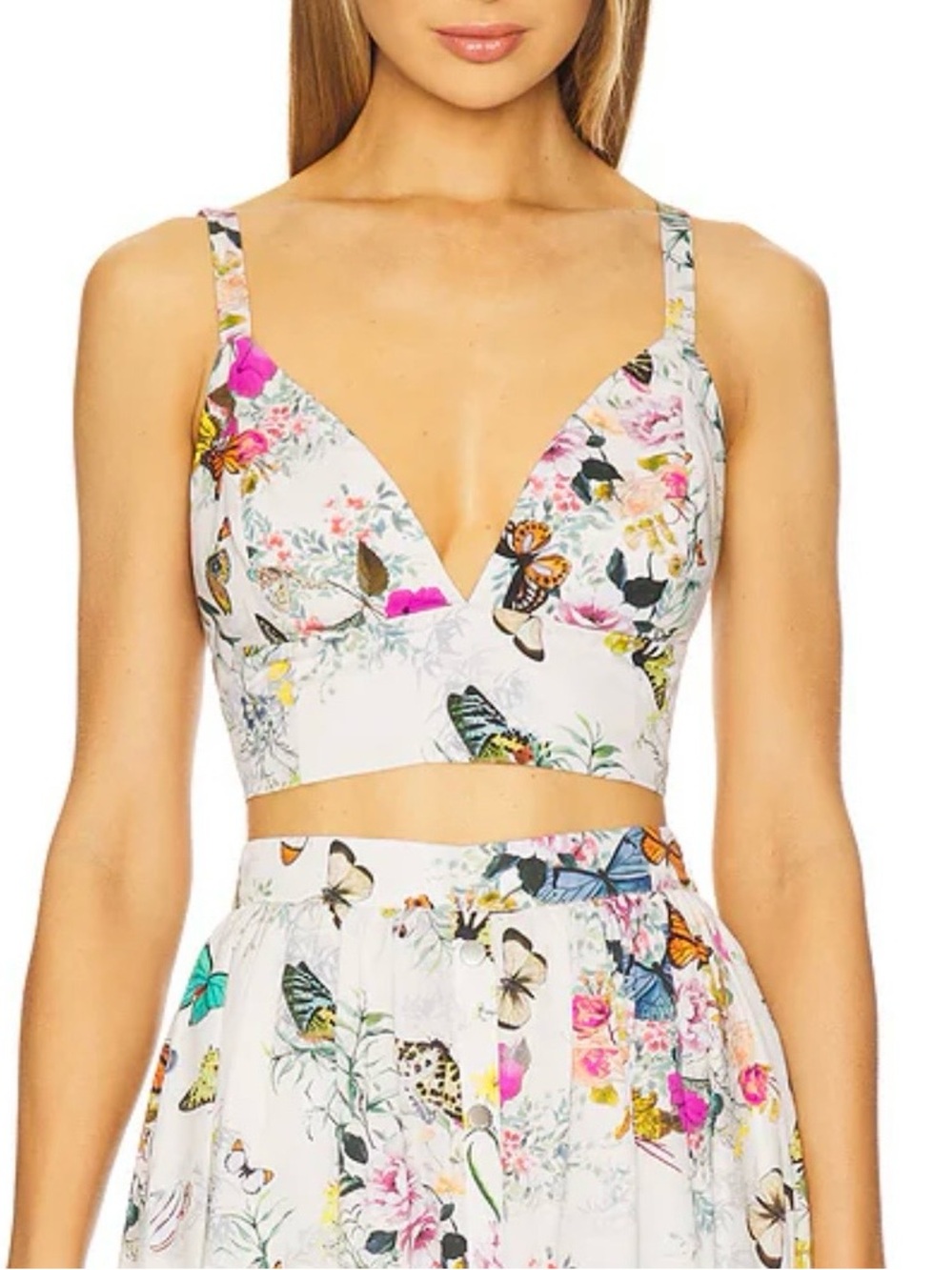 NWT L’AGENCE Kaori Bralette Top in White Charonda Butterfly, Size Large